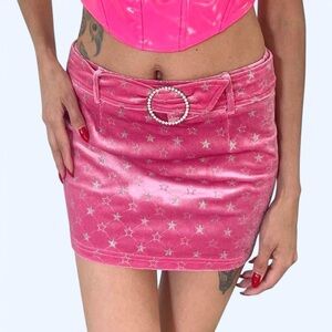 Pink Star-Patterned Mini Skirt